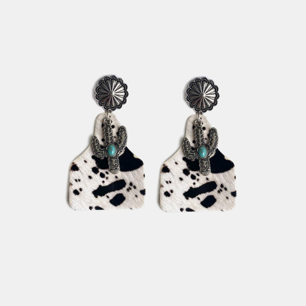 Turquoise Decor Cactus Alloy Earrings