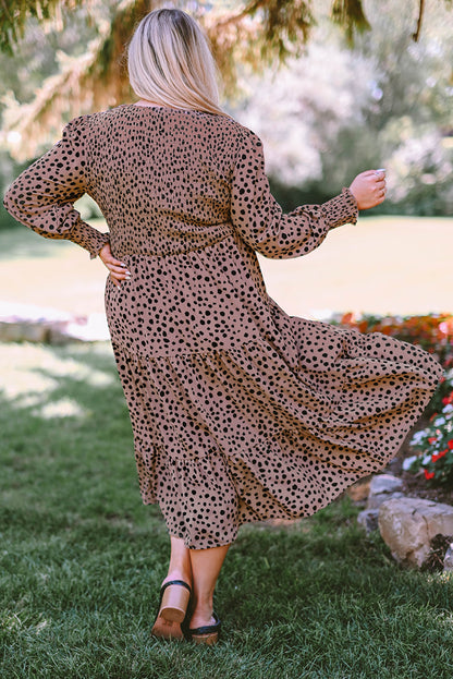 Plus Size Animal Print Smocked Tiered Dress