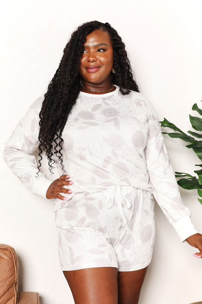 Double Take Floral Long Sleeve Top and Shorts Loungewear Set 1
