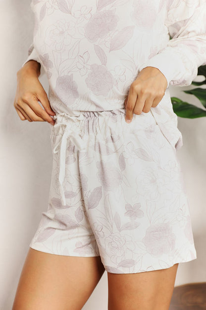 Double Take Floral Long Sleeve Top and Shorts Loungewear Set 14