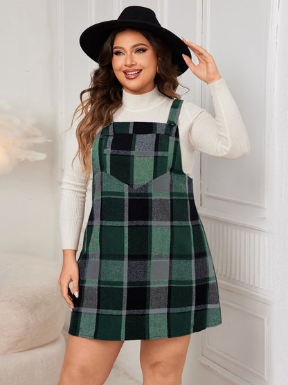 Honey Plus Size Plaid Wide Strap Overall Dress
 12