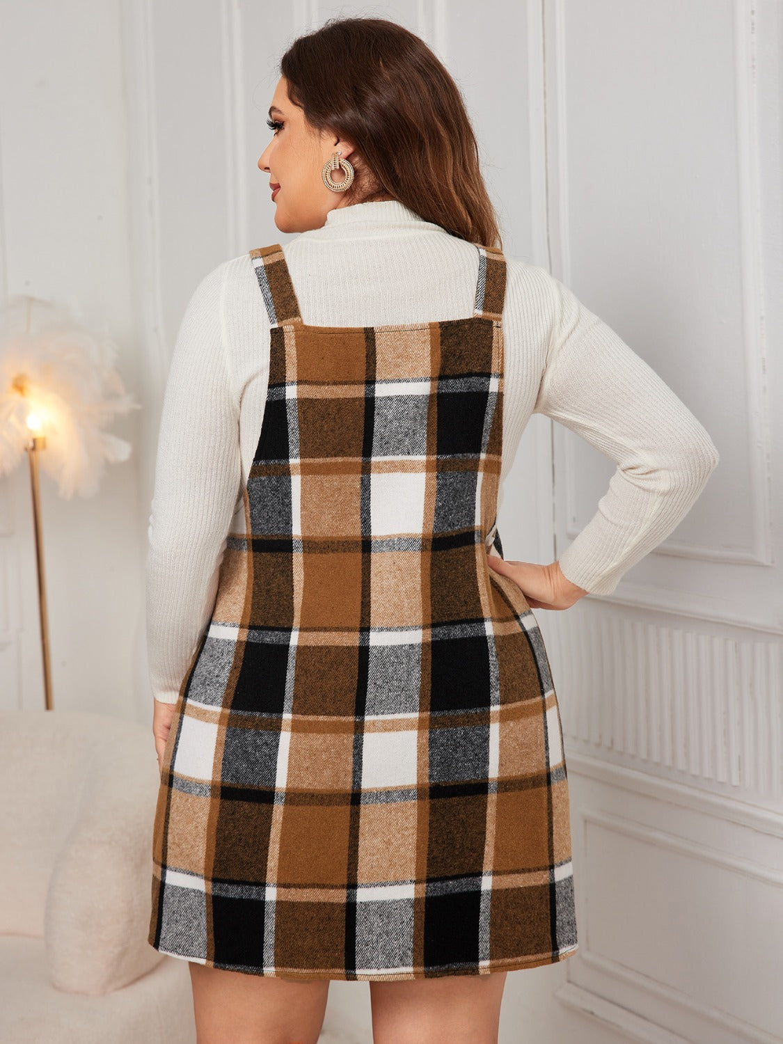 Honey Plus Size Plaid Wide Strap Overall Dress 2