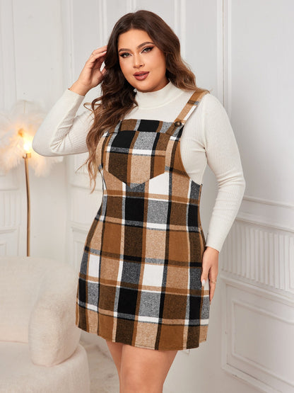 Honey Plus Size Plaid Wide Strap Overall Dress 3