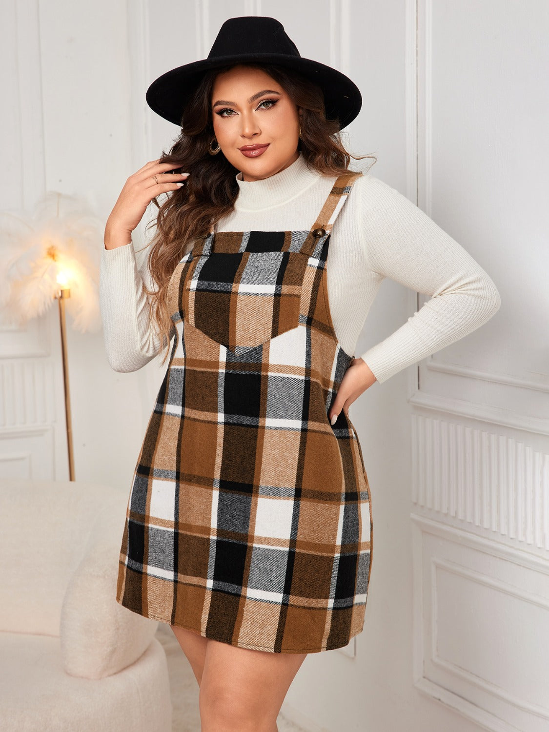 Honey Plus Size Plaid Wide Strap Overall Dress 4