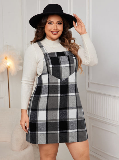 Honey Plus Size Plaid Wide Strap Overall Dress
 10