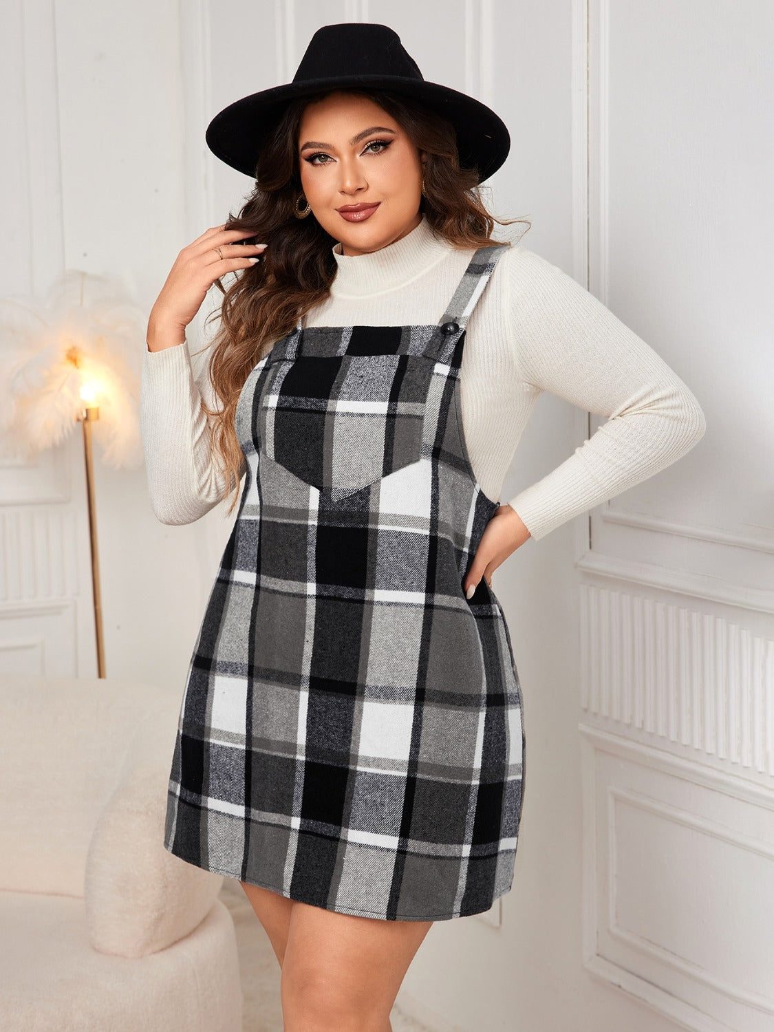 Honey Plus Size Plaid Wide Strap Overall Dress 12