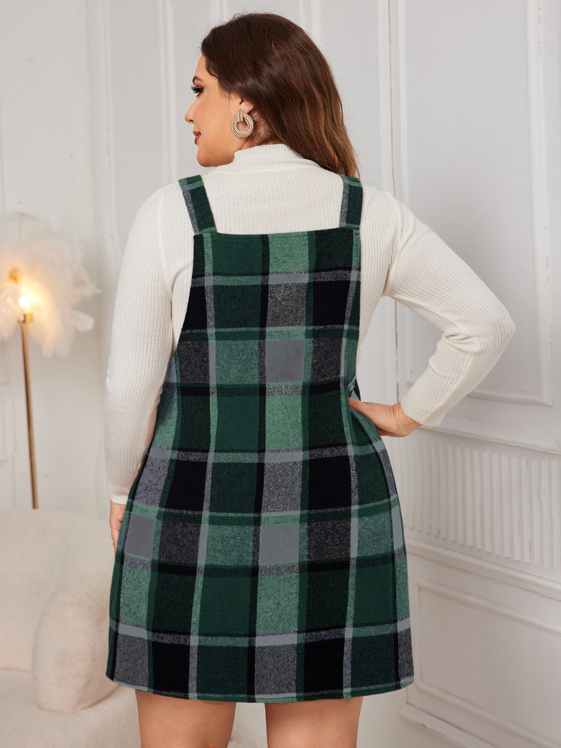 Honey Plus Size Plaid Wide Strap Overall Dress
13