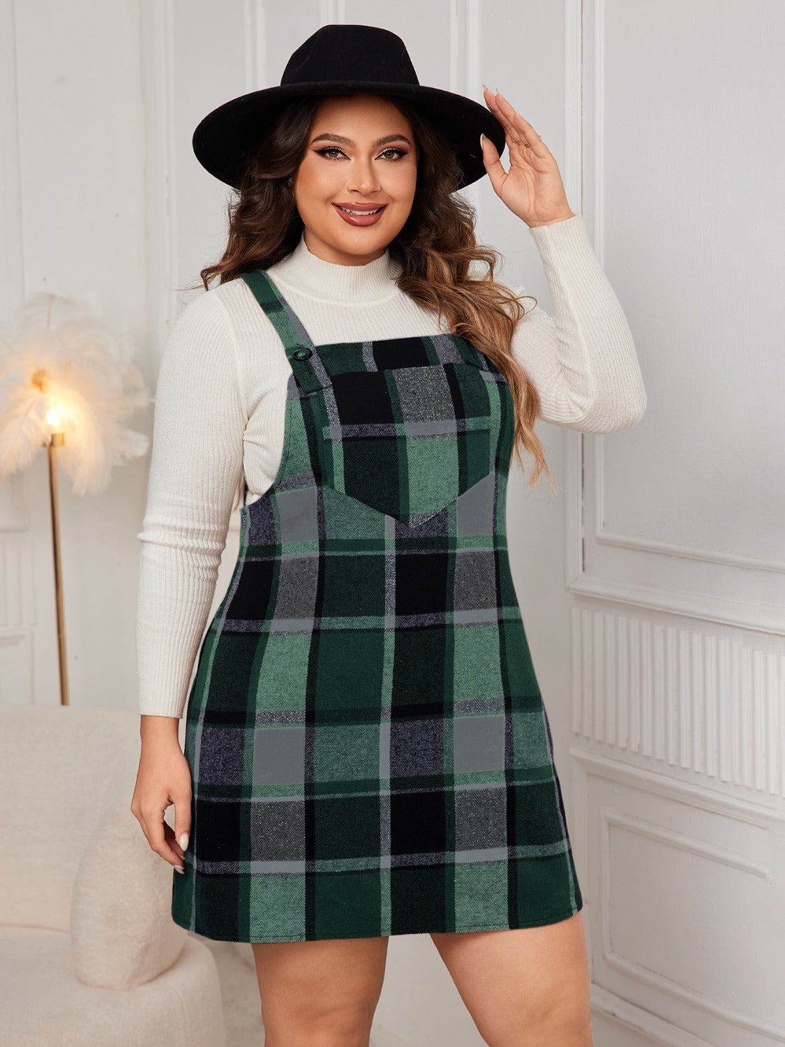 Honey Plus Size Plaid Wide Strap Overall Dress
15