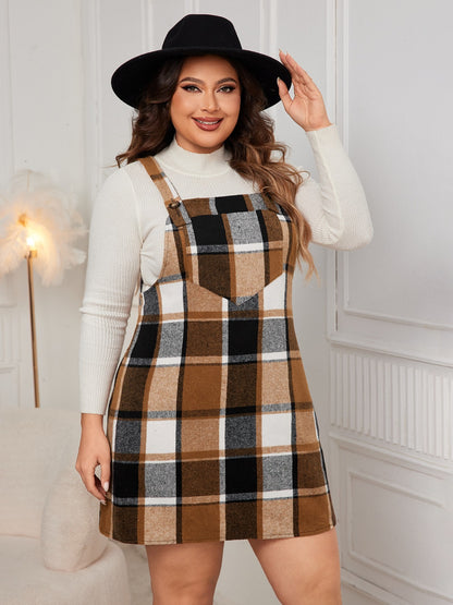 Honey Plus Size Plaid Wide Strap Overall Dress 5