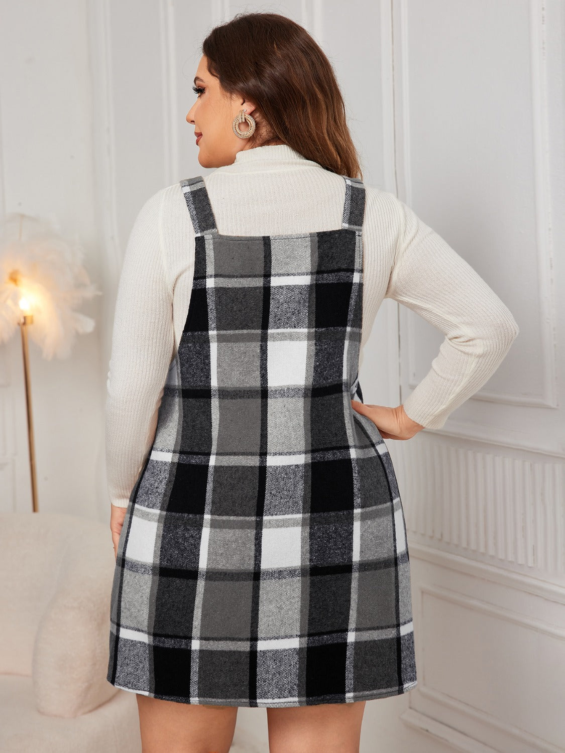 Honey Plus Size Plaid Wide Strap Overall Dress
 8