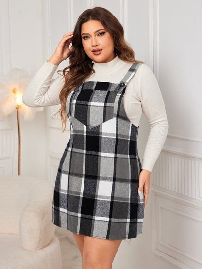 Honey Plu9s Size Plaid Wide Strap Overall Dress
