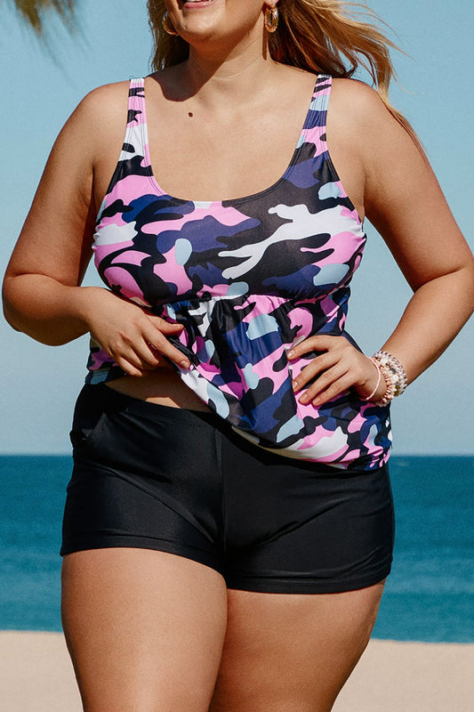 Plus Size Camouflage Peplum Two-Piece Tankini Set1 1