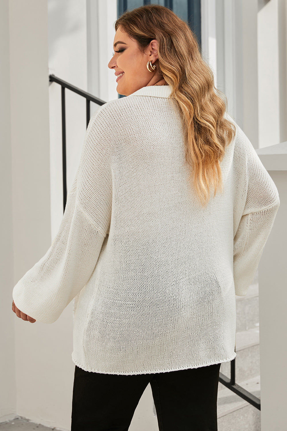 Plus Size Quarter-Button Collared Sweater 2
