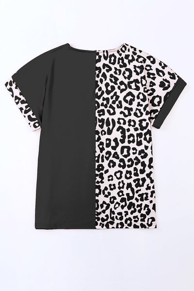 Plus Size Leopard T-Shirt - Stylish Round Neck Design for Trendy Comfort