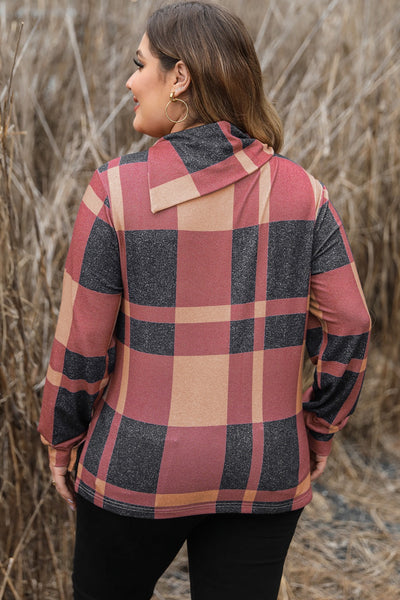 plus size plaid sweatshirt Plus Size Plaid Cowl Neck Long Sleeve Sweatshirt