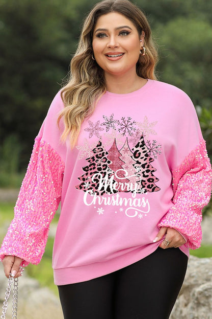 Plus Size MERRY CHRISTMAS Sequin Long Sleeve Sweatshirt