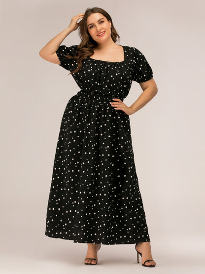 Plus Size Polka Dot Square Neck Dress