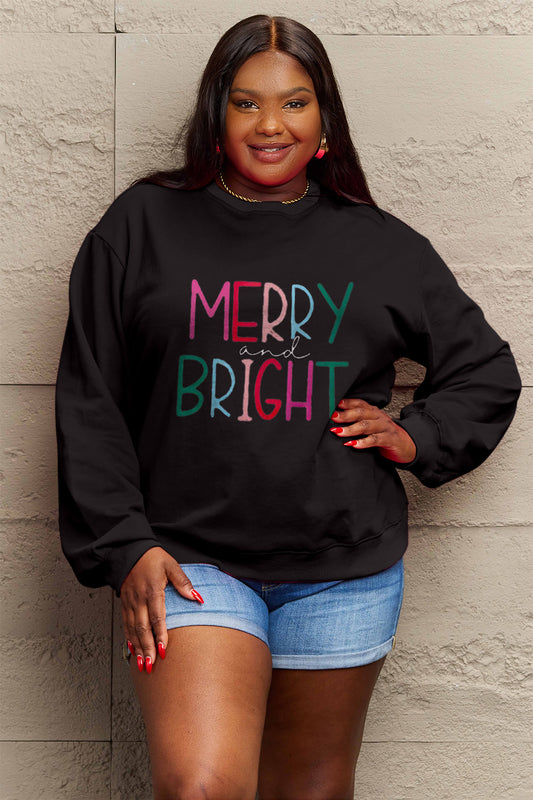 Simply Love Full Size MERRY AND BRIGHT Graphic Sweatshirt