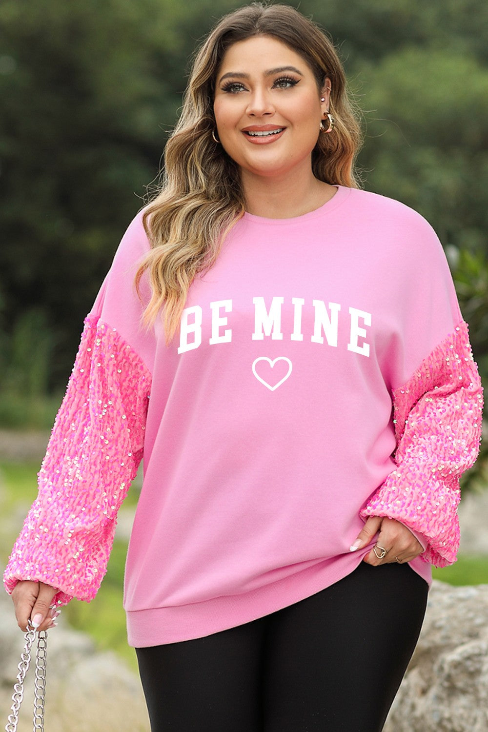 Plus Size BE MINE Sequin Round Neck Sweatshirt