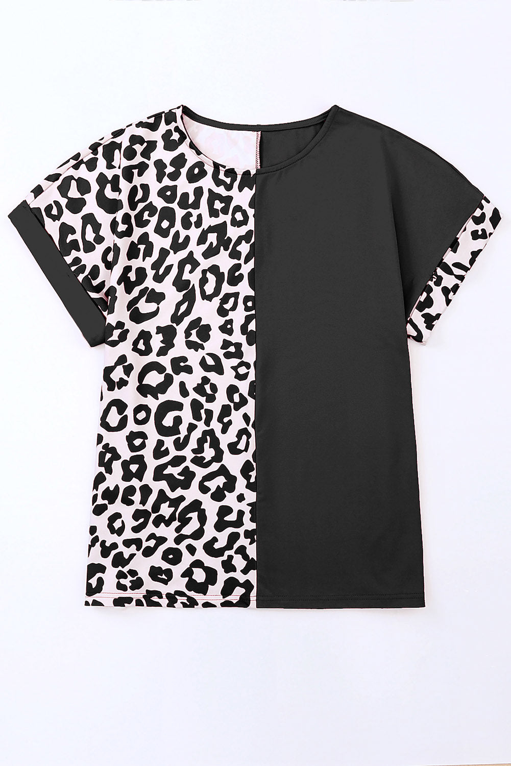 Plus Size Leopard T-Shirt - Stylish Round Neck Design for Trendy Comfort
