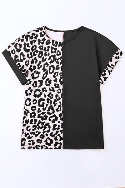Plus Size Leopard T-Shirt - Stylish Round Neck Design for Trendy Comfort