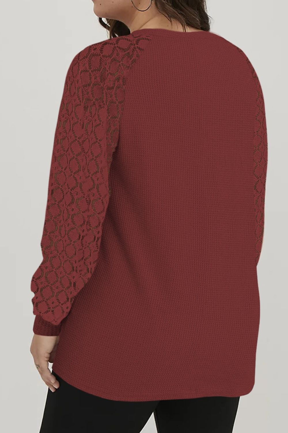 Plus Size Waffle-Knit Sequin Nutcracker Lace Detail Sweatshirt