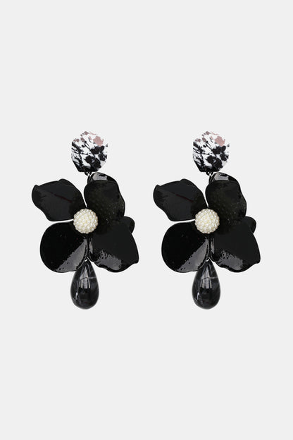 Bloosom Flower and Teardrop Resin Dangle Earrings