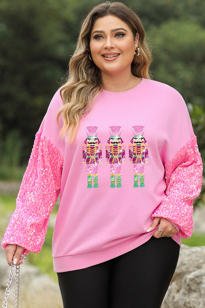 Plus Size Sequin Nutcracker Long Sleeve Sweatshirt