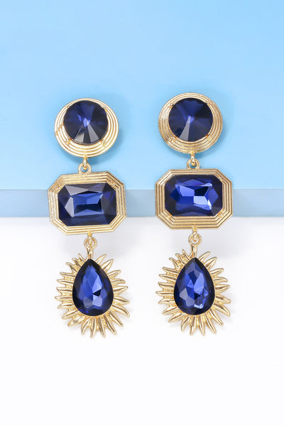 Geometrical Shape Zinc Alloy Frame Glass Dangle Earrings
