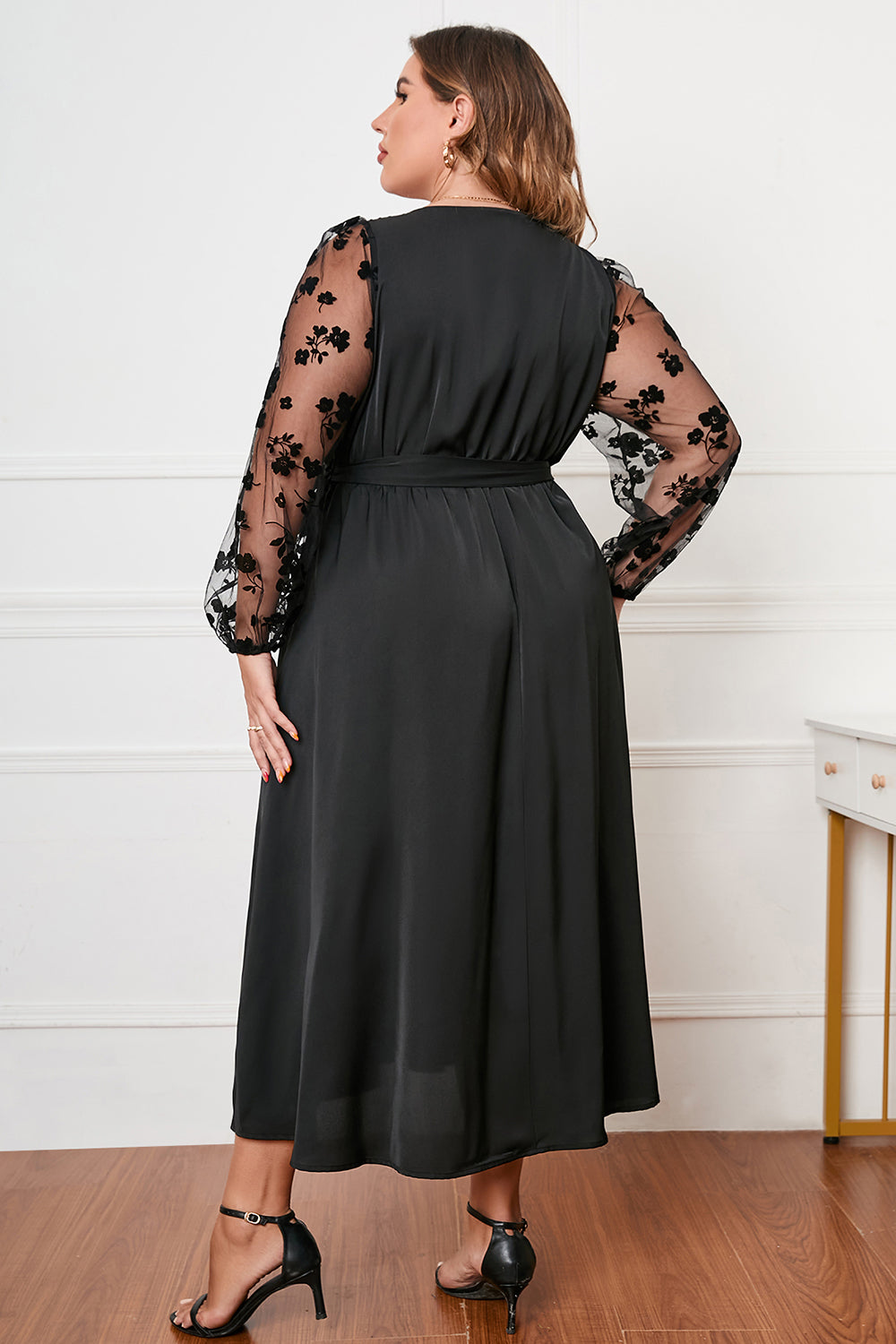 Plus Size Surplice Neck Tied Dress