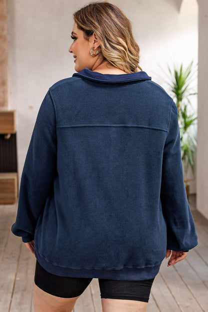 Plus Size Quarter Snap Long Sleeve Sweatshirt