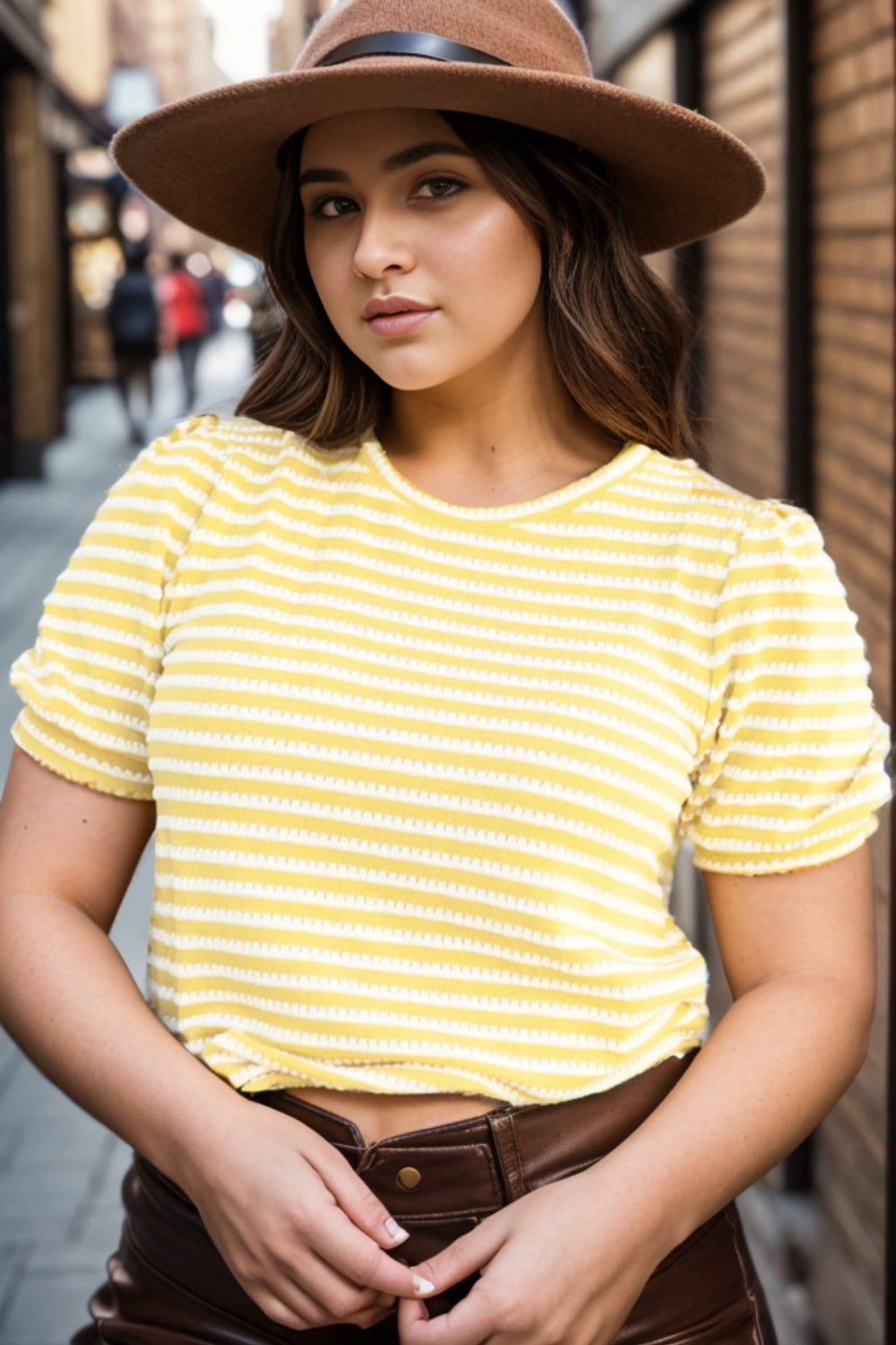 Plus Size Striped Round Neck T-