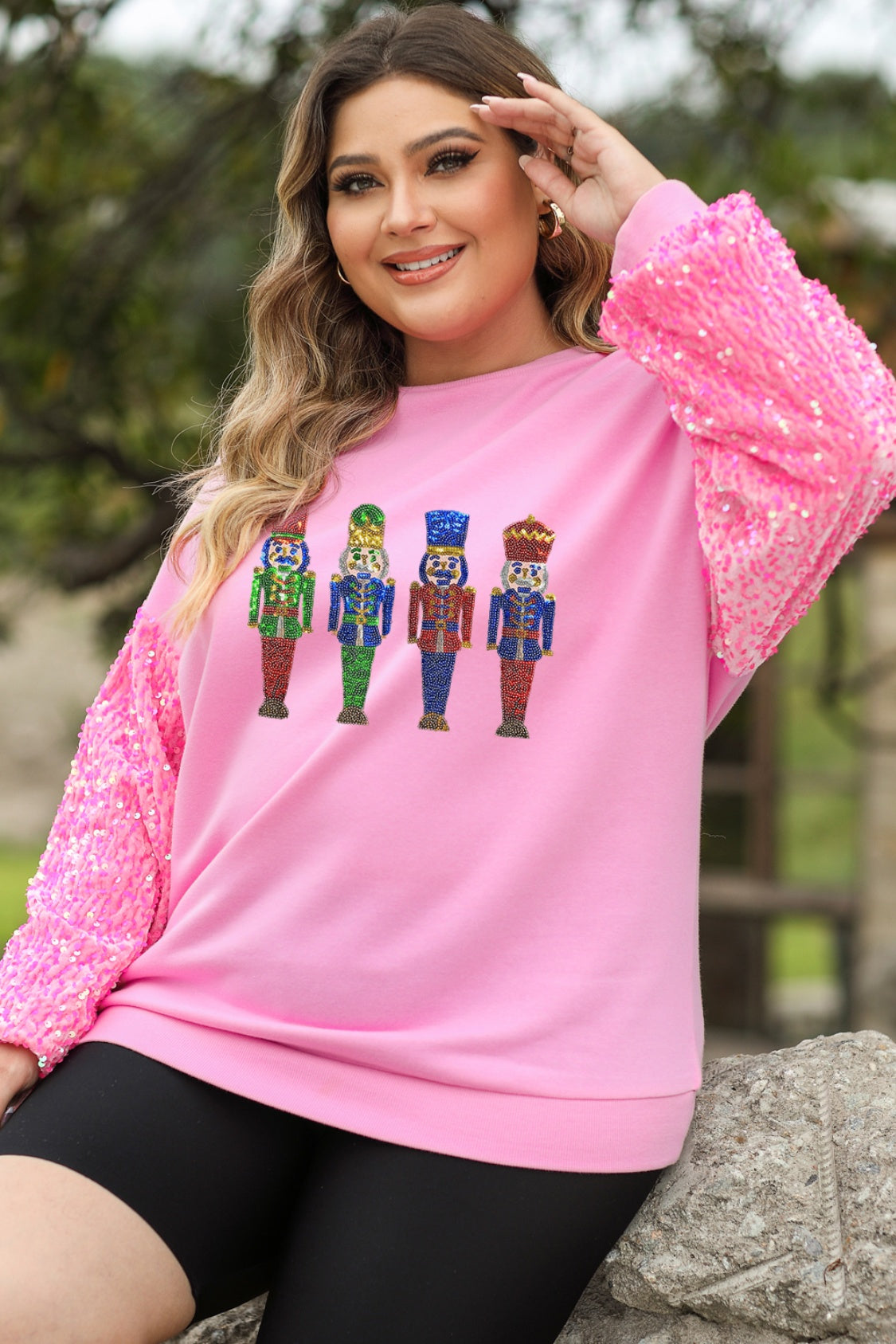 Plus Size Sequin Nutcracker Long Sleeve Sweatshirt