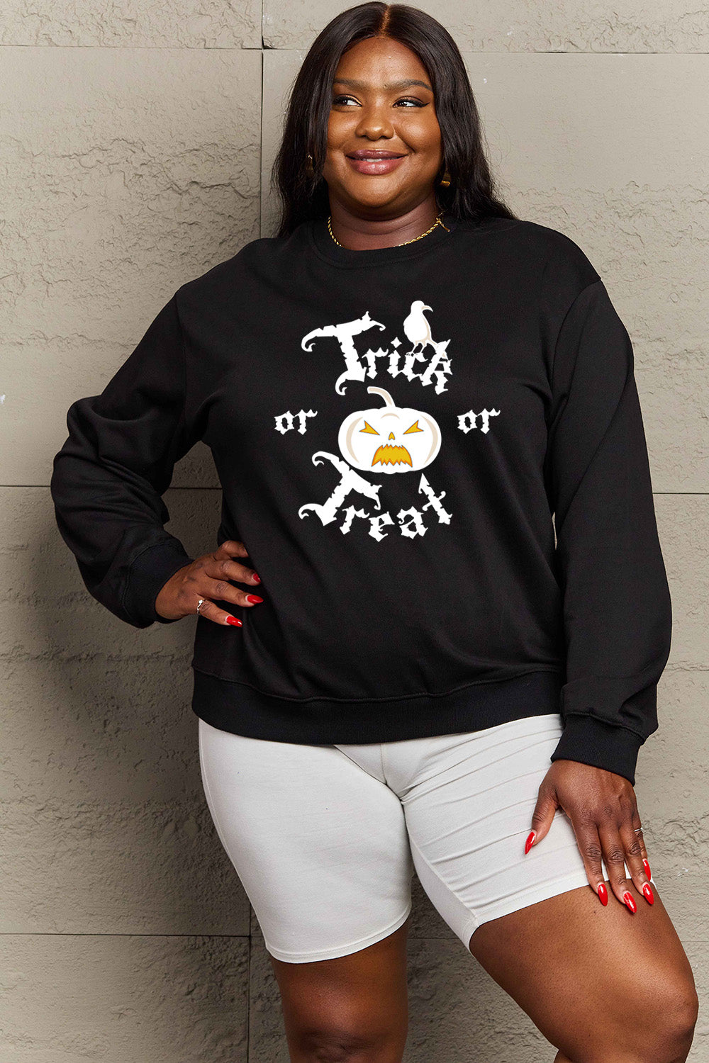 Simply Love Full-Size TRICK OR TREAT Graphic Sweatshirt