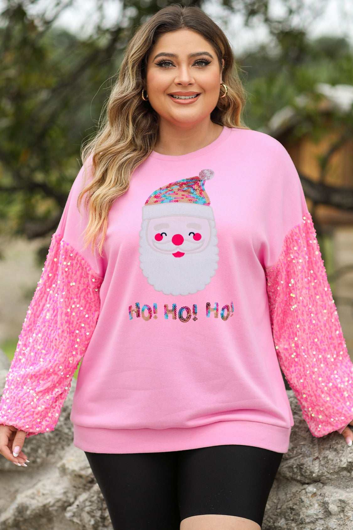 Plus Size Santa Graphic Sequin Long Sleeve Sweatshirt