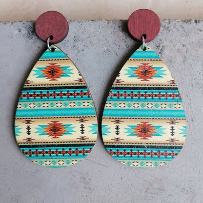 Geometric Wood Teardrop Earrings