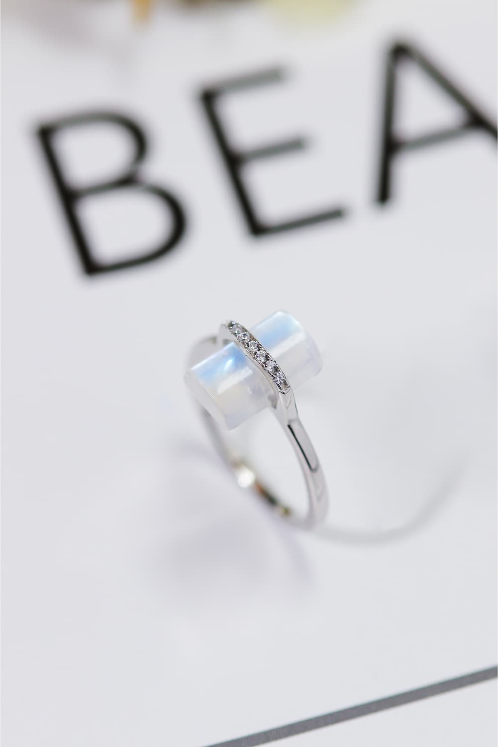 Natural Moonstone Platinum-Plated Ring